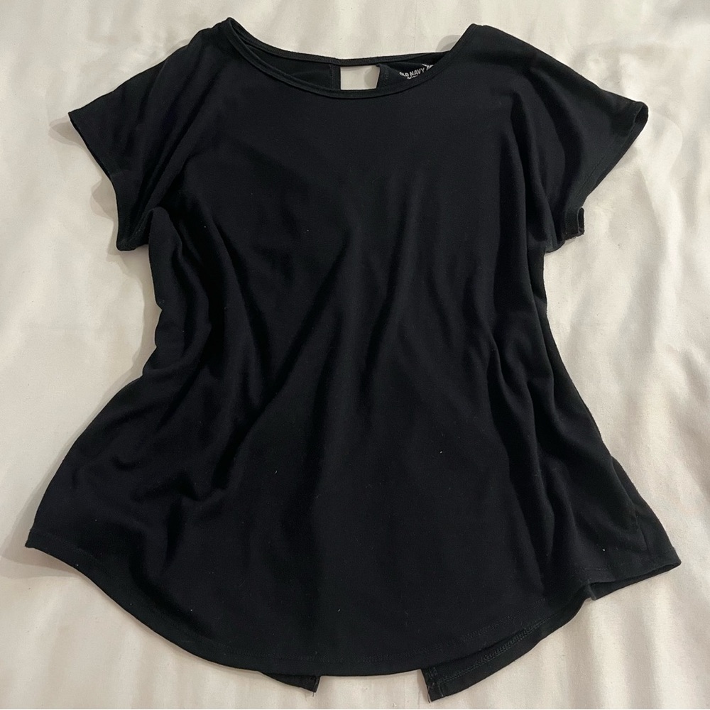 old navy black open back split top